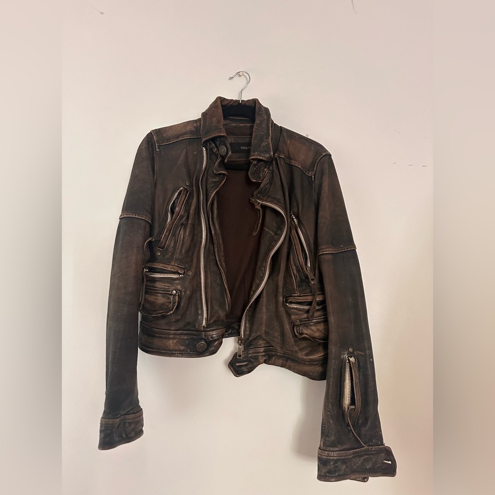 Dsquared2 distressed bomber leather jacket. Size: 46. Vintage.
